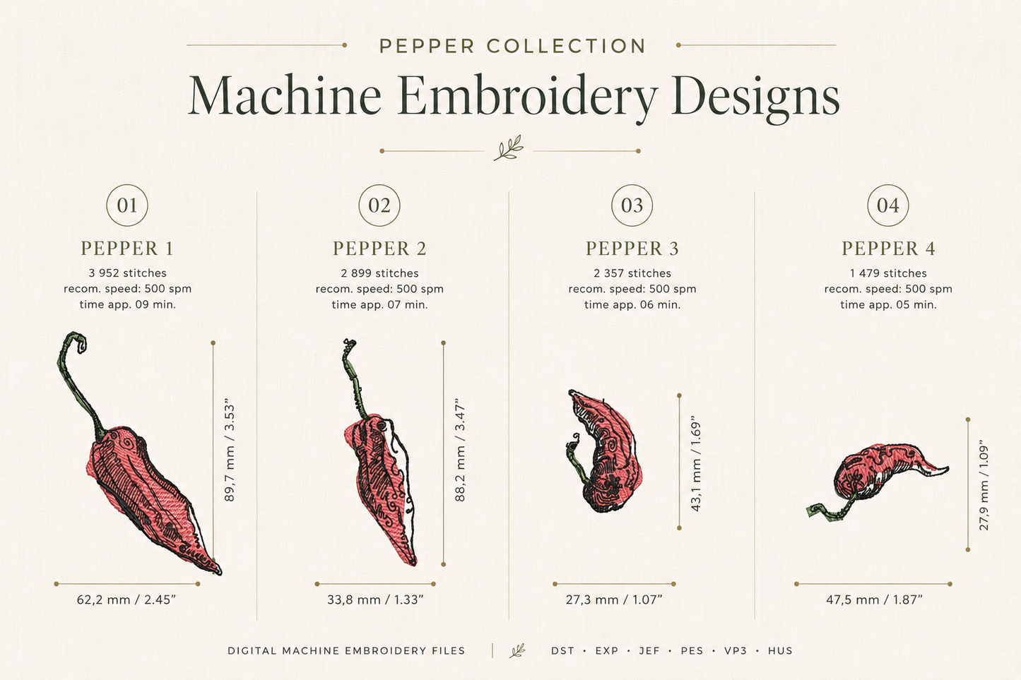 Spicy Peppers Bundle Machine Embroidery Design