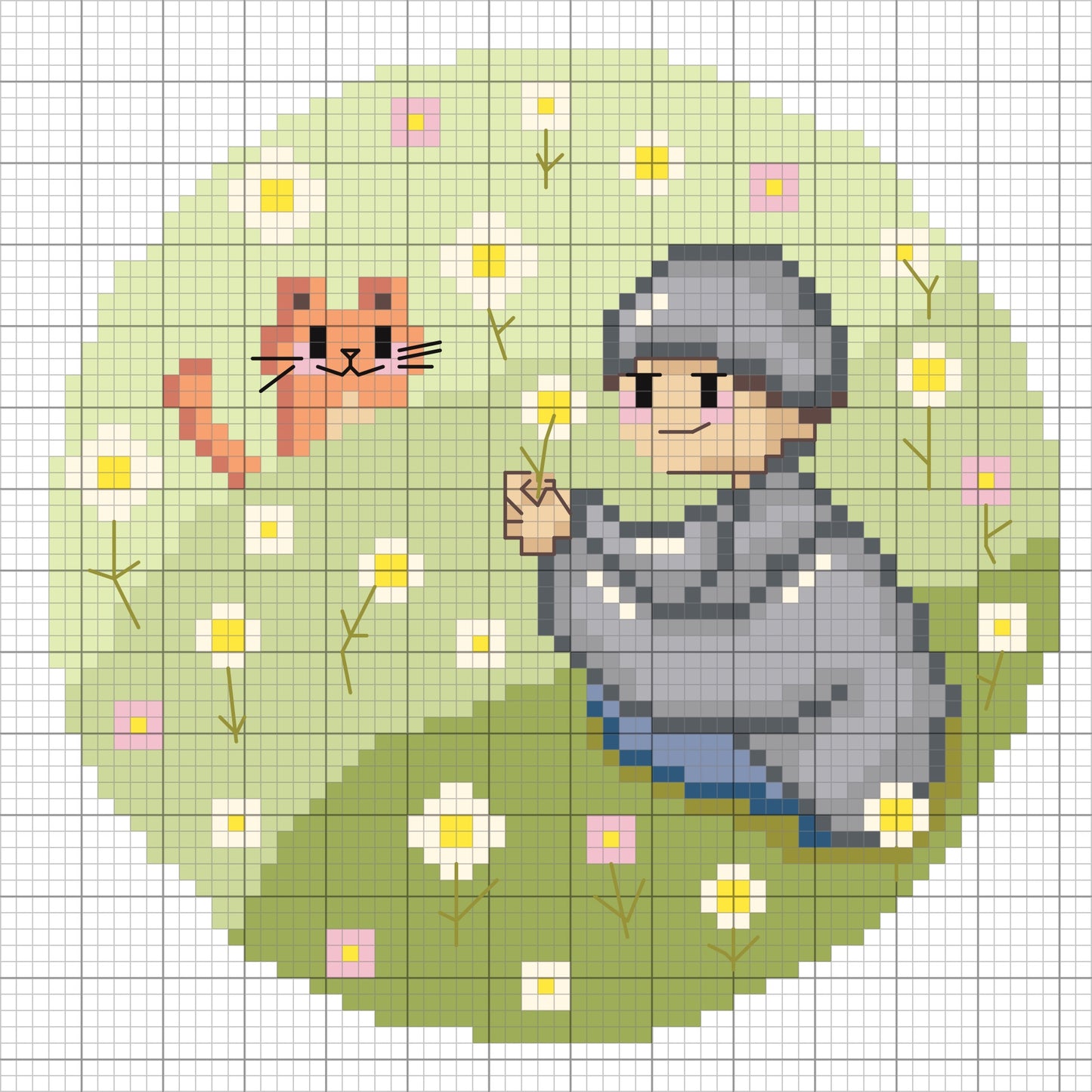 Boy with cat PDF cross stitch pattern