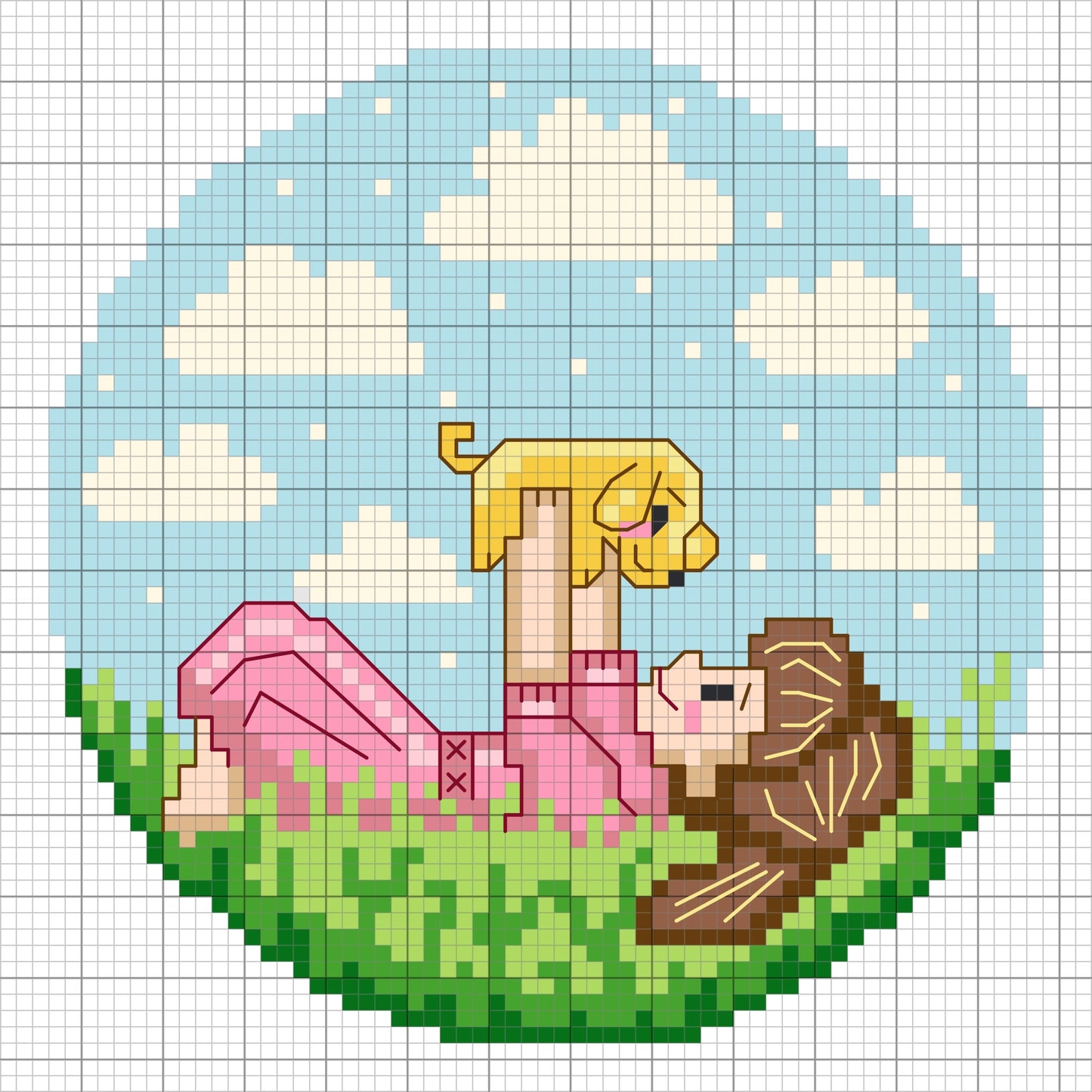 Little girl with puppy DIGITAL PDF pattern for cross-stitch embroidery