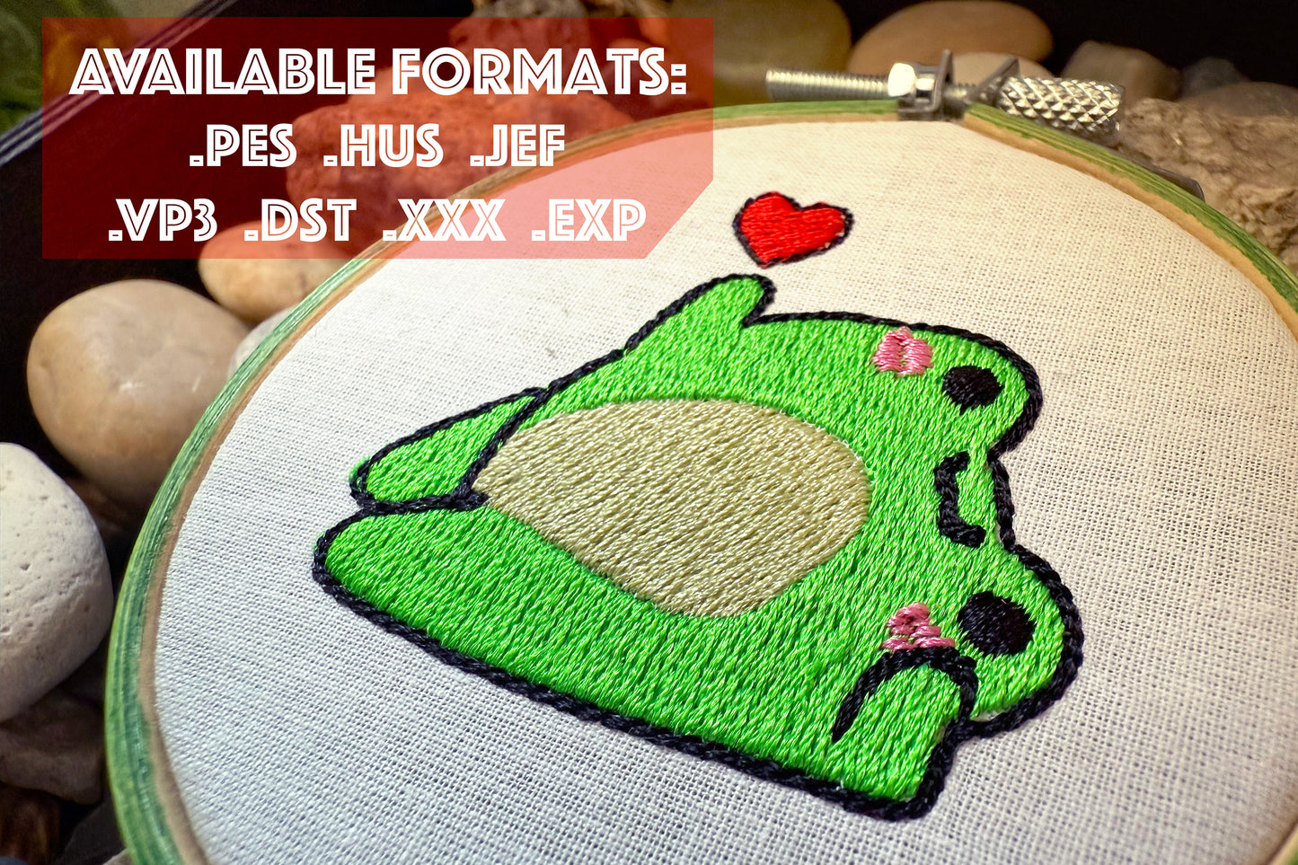 Cute frog machine embroidery design