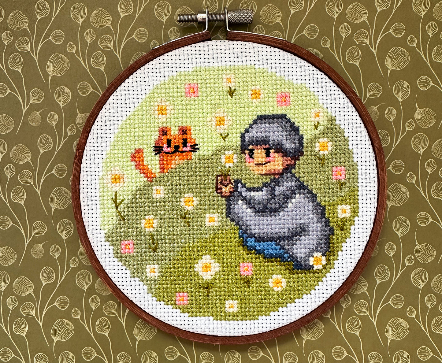 Boy with cat PDF cross stitch pattern