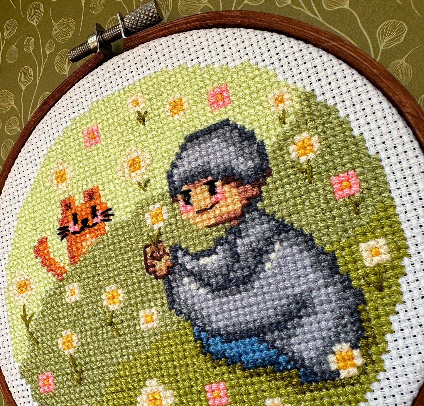 Boy with cat PDF cross stitch pattern