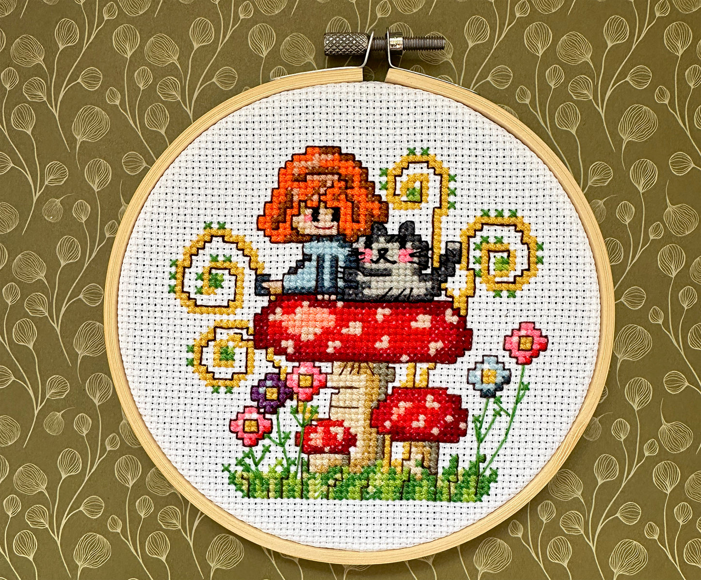 Girl on mushroom PDF cross stitch pattern