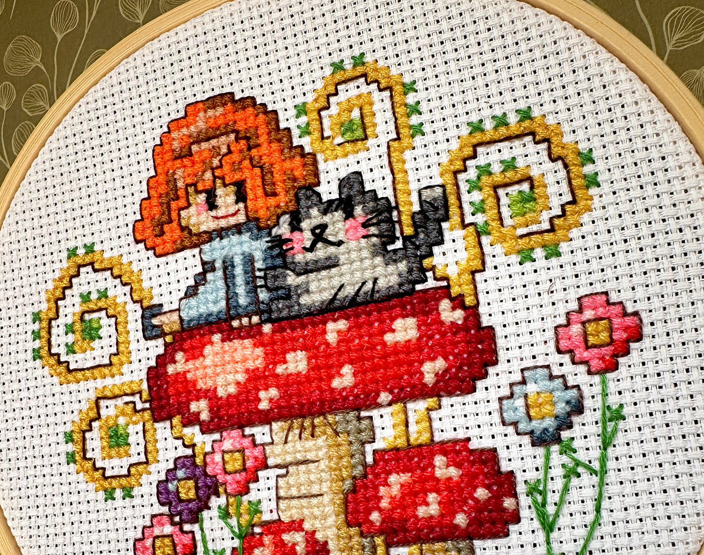 Girl on mushroom PDF cross stitch pattern