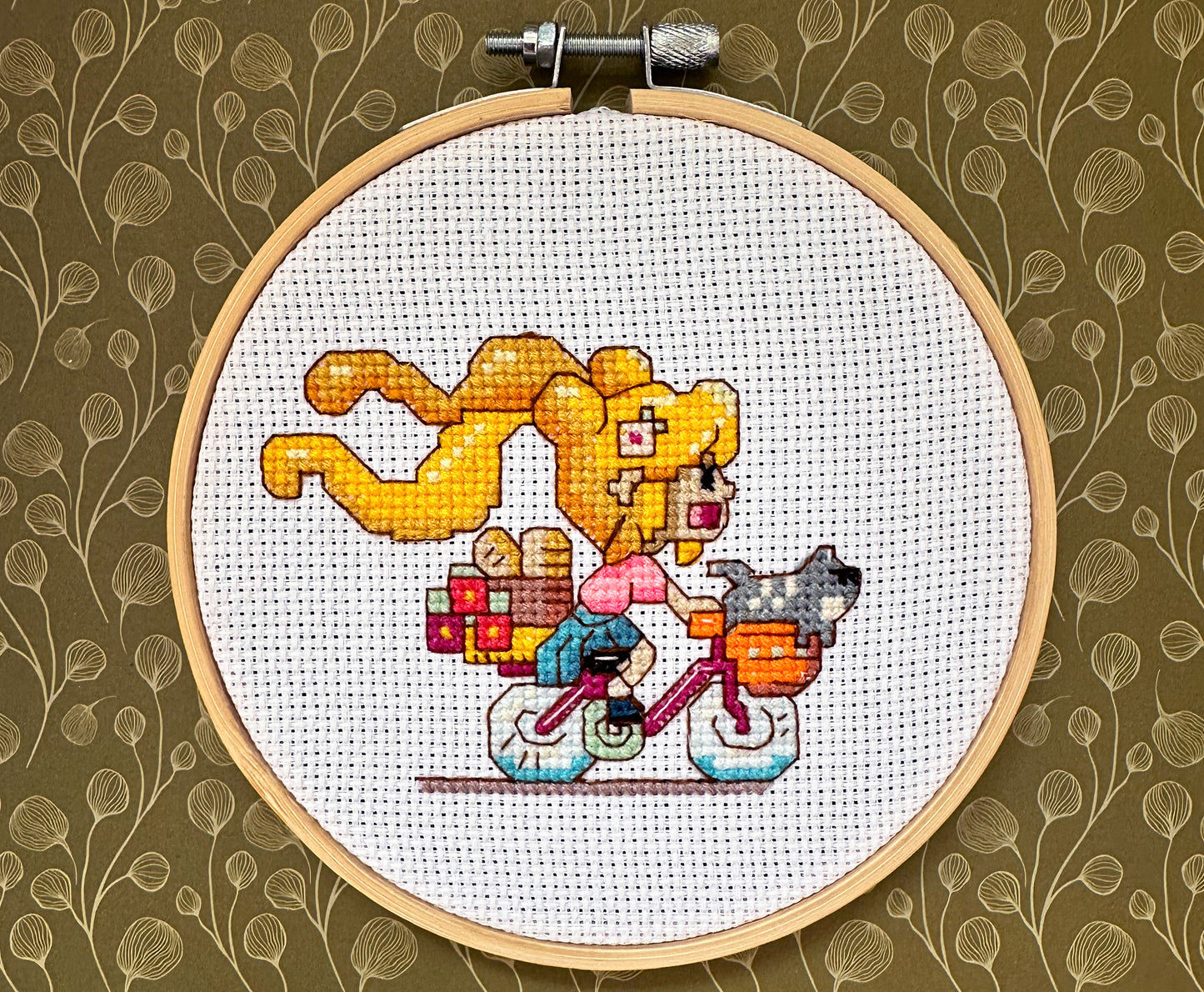 Girl on bike cross stitch PDF pattern