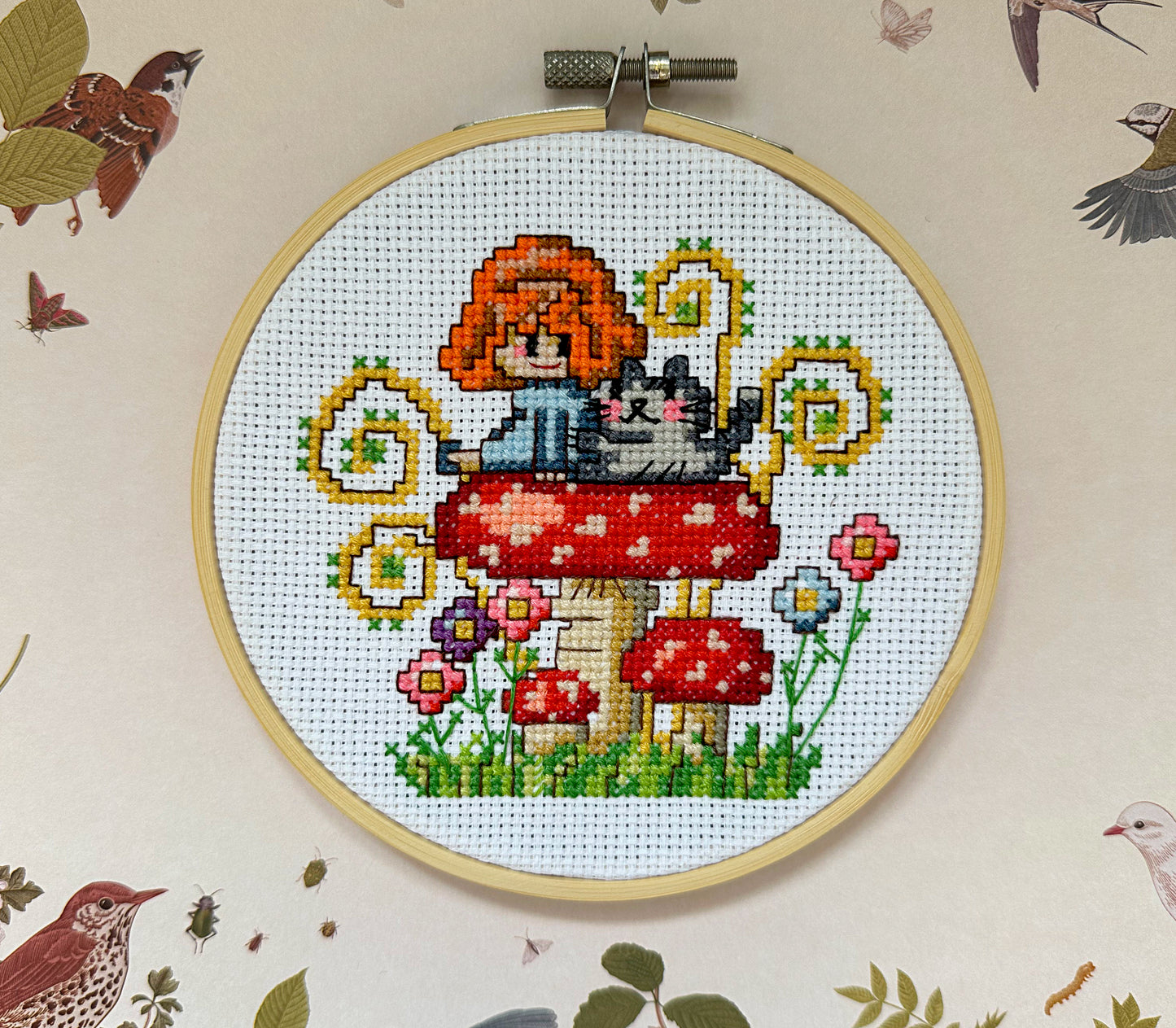 Girl on mushroom PDF cross stitch pattern