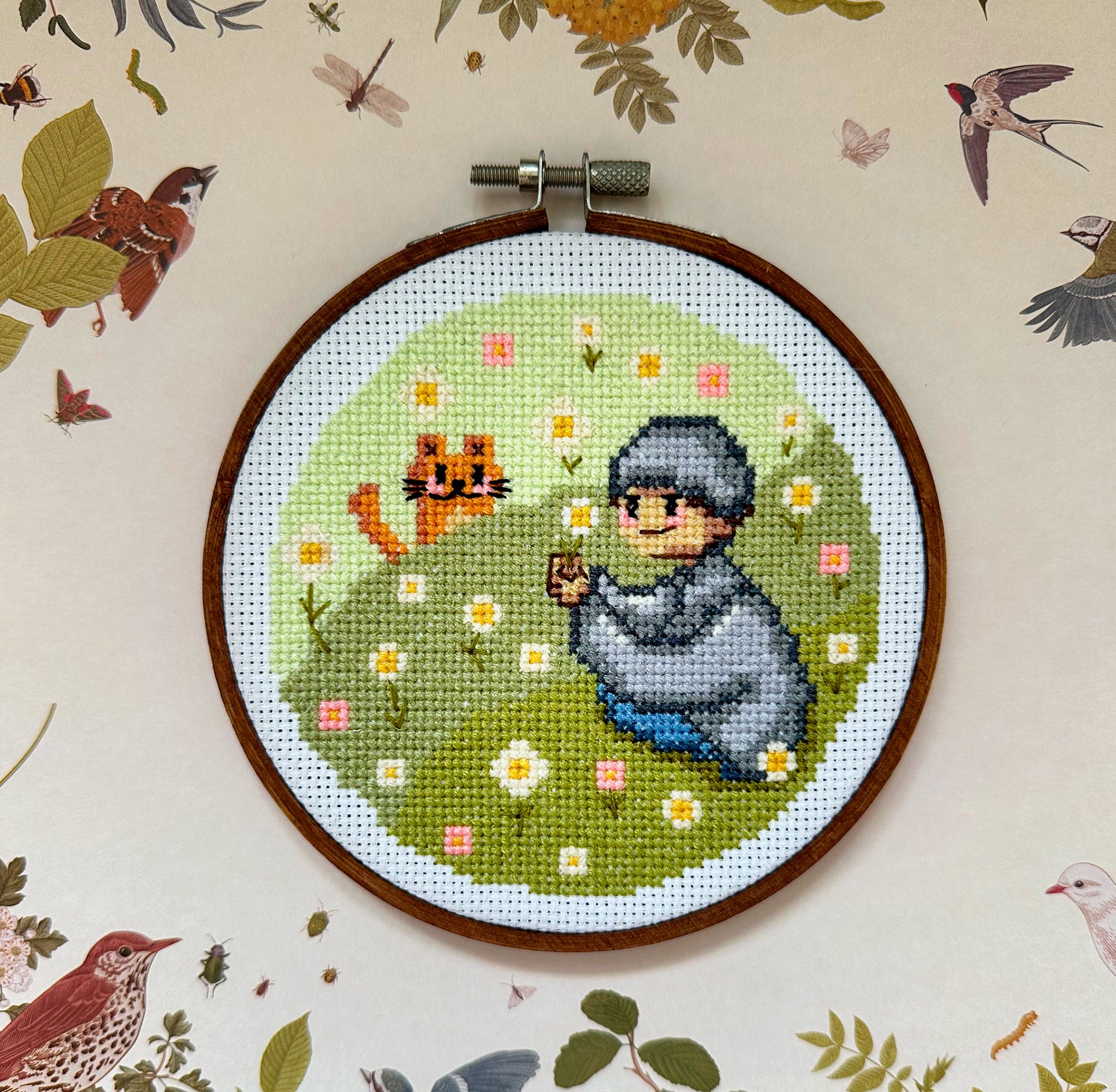 Boy with cat PDF cross stitch pattern