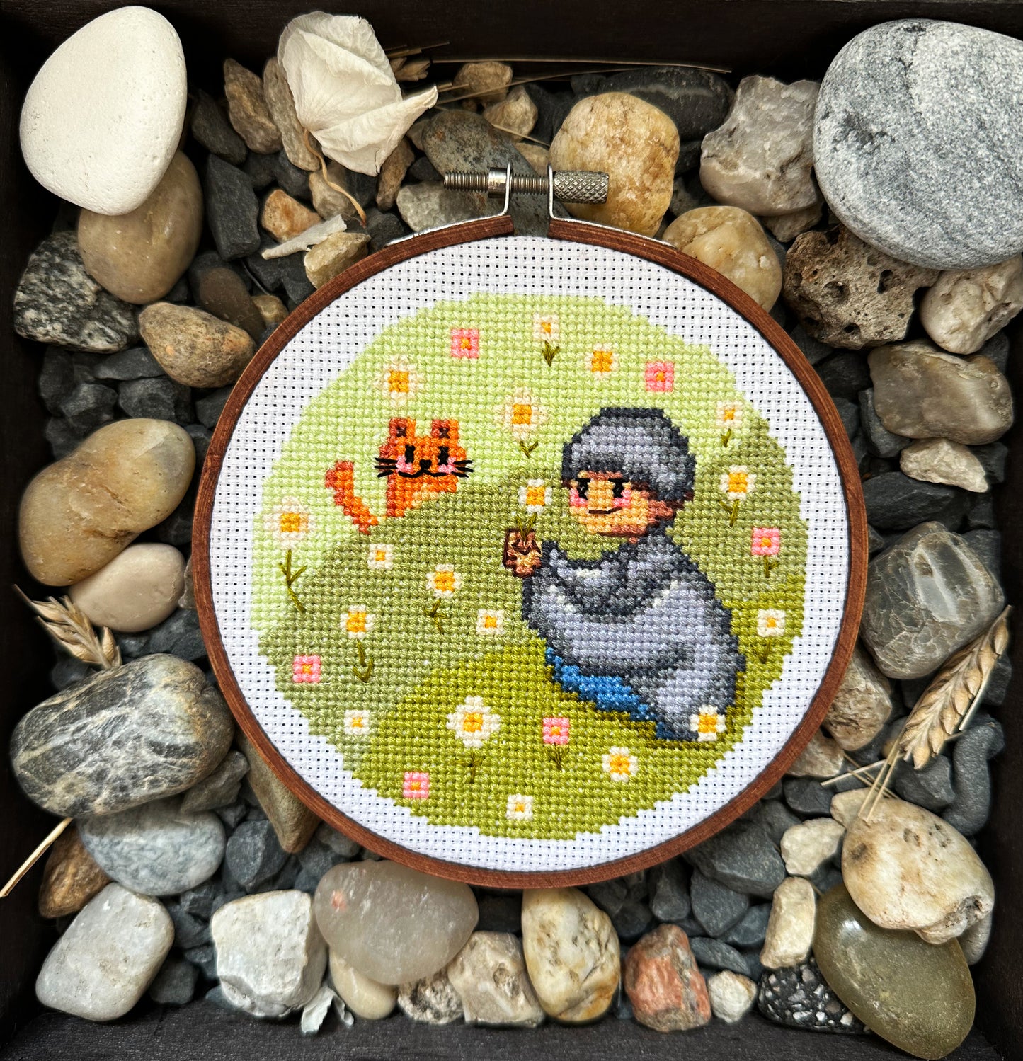 Boy with cat PDF cross stitch pattern