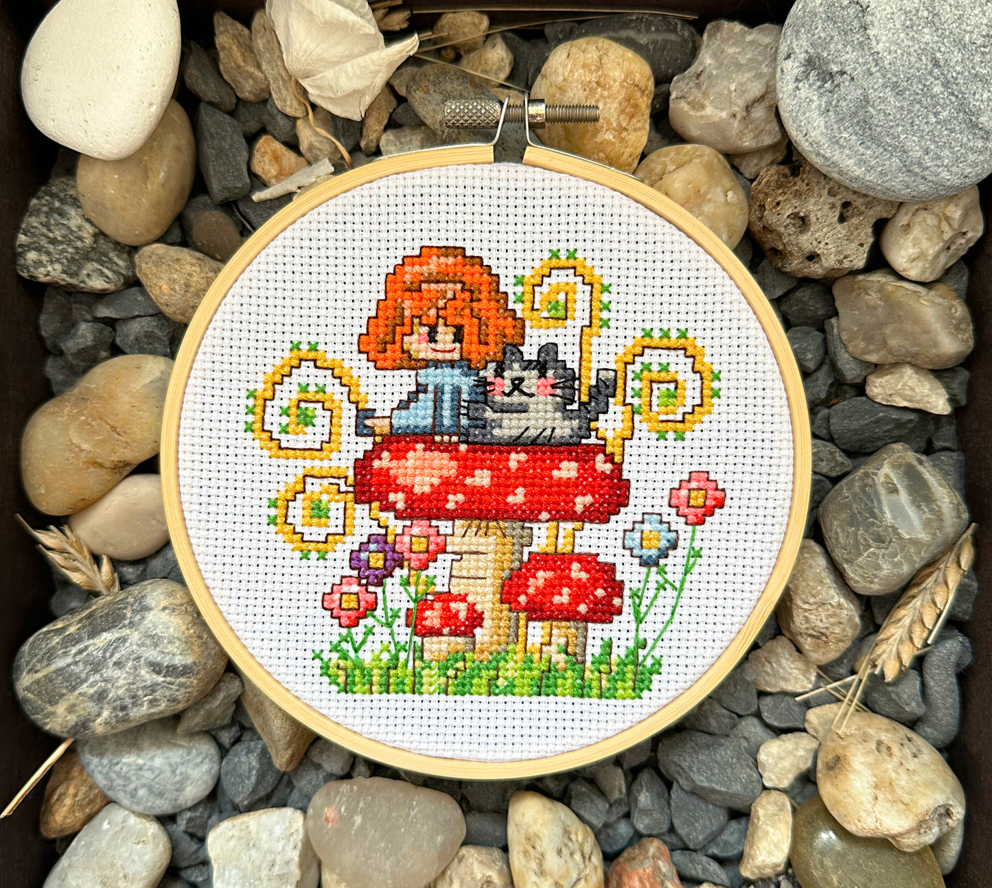 Girl on mushroom PDF cross stitch pattern