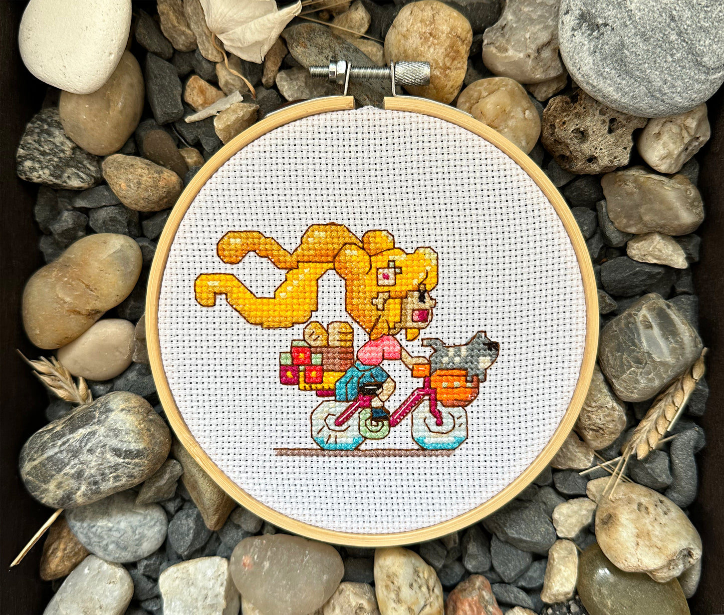 Girl on bike cross stitch PDF pattern