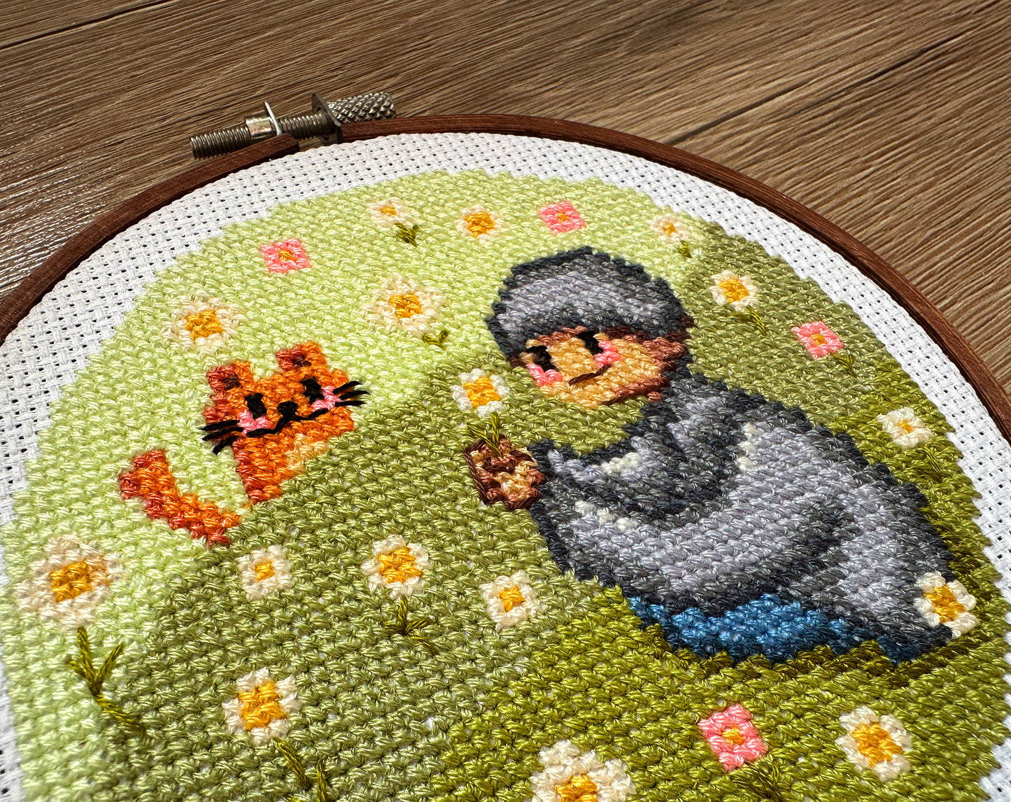Boy with cat PDF cross stitch pattern