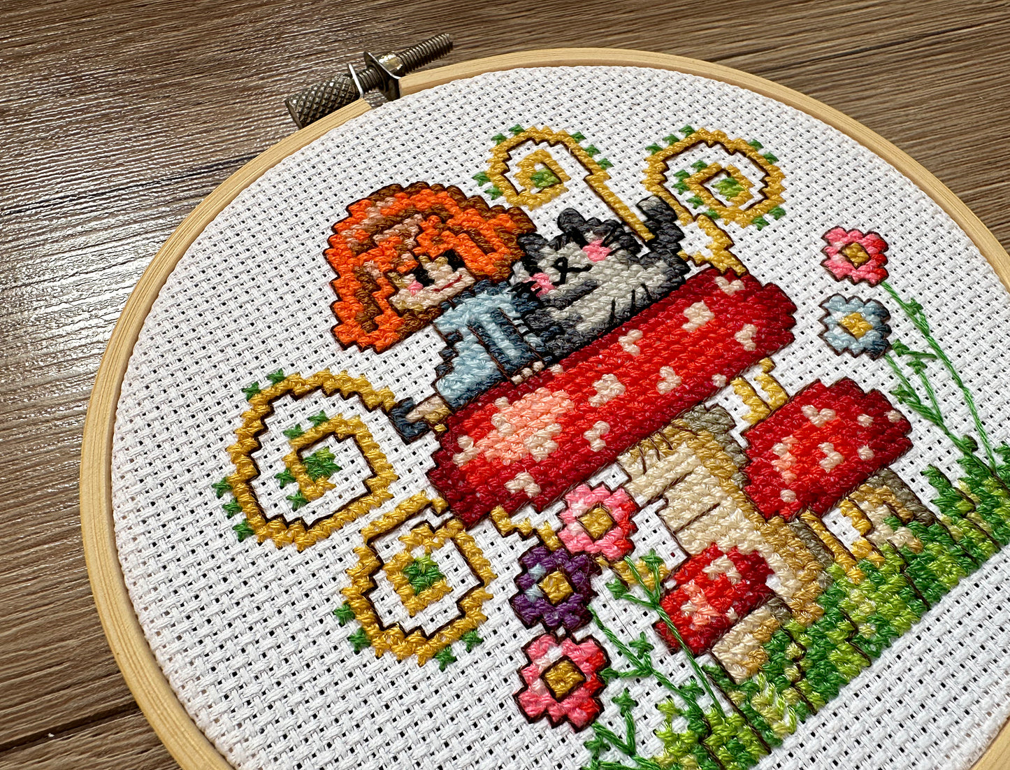 Girl on mushroom PDF cross stitch pattern