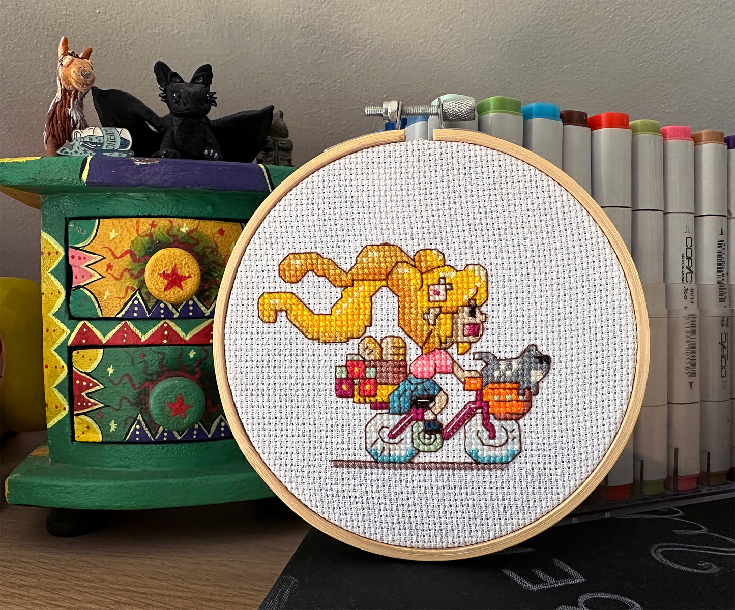 Girl on bike cross stitch PDF pattern