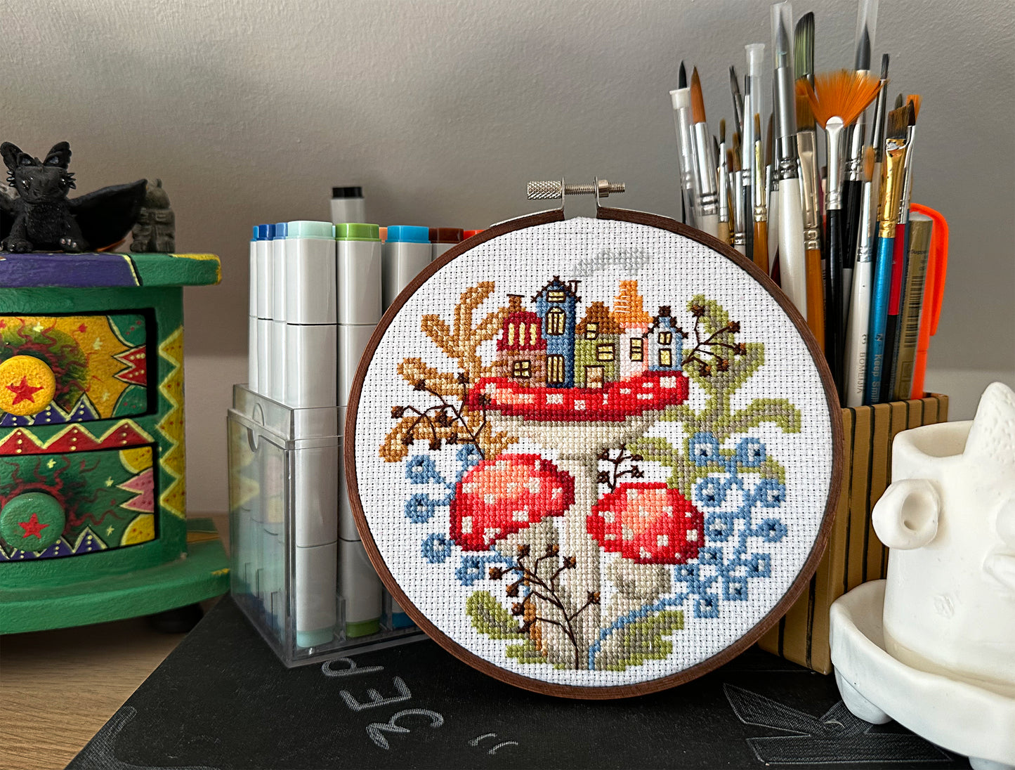 Mushroom city PDF cross stitch pattern