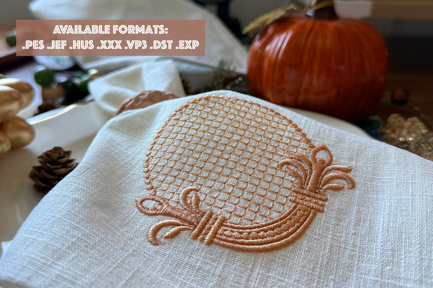 Retro embroidery frame on linen napkin, perfect for personalized gifts