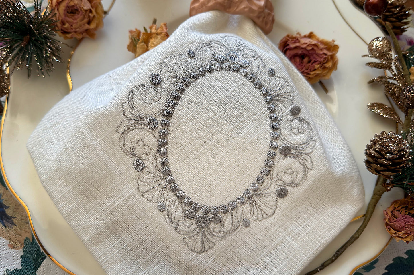 vintage monogram frame machine embroidery design for instant download