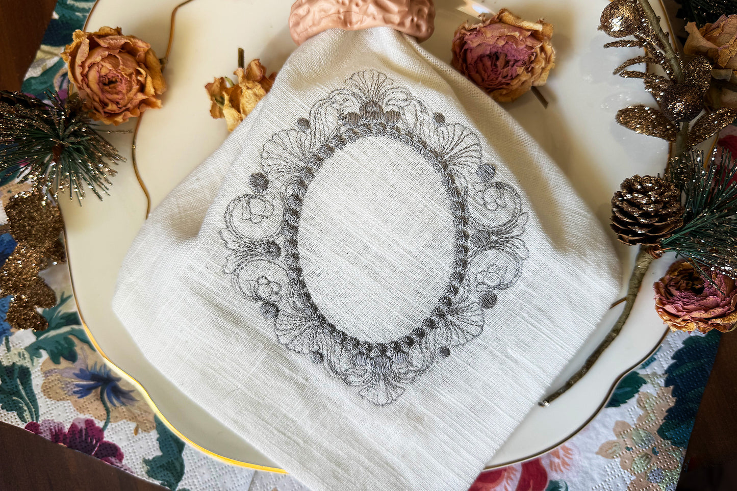 vintage monogram frame machine embroidery design for instant download
