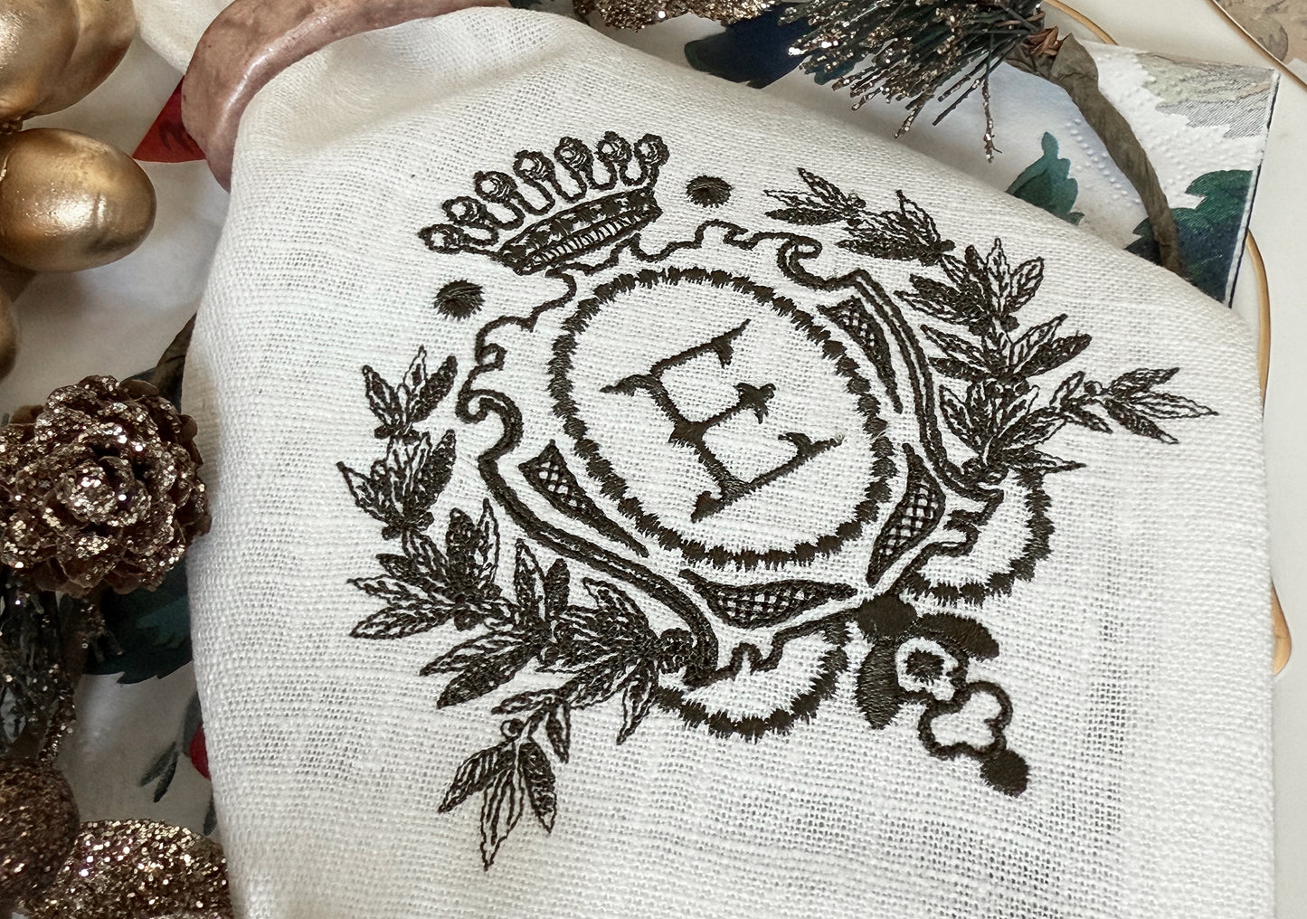 Royal crown embroidery frame pattern in retro style