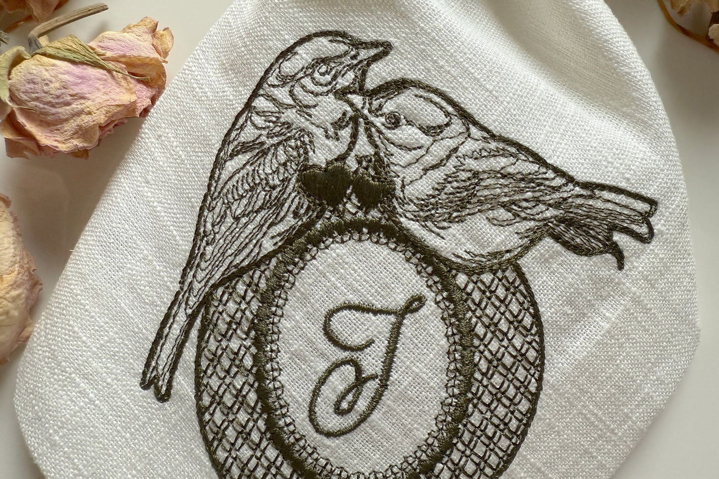 Delicate machine embroidery frame perfect for weddings