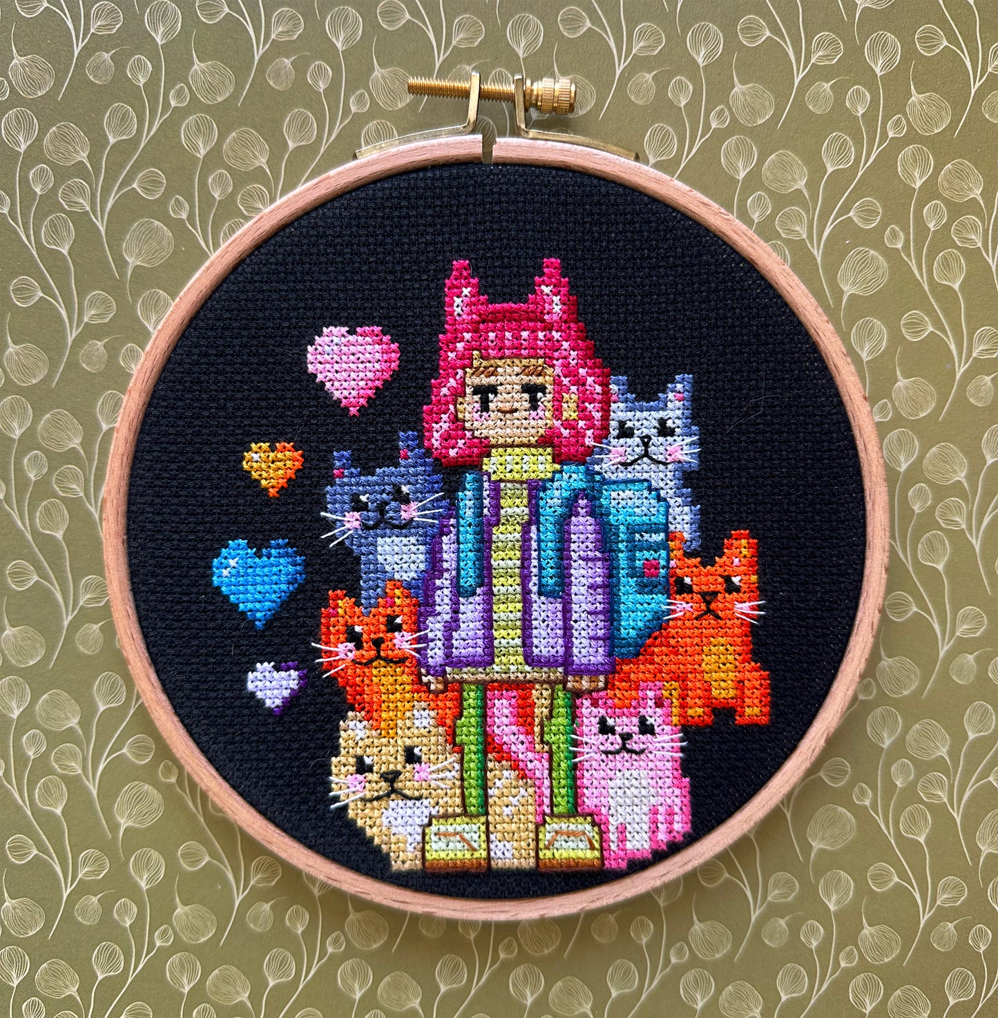 Neon Cat Girl PDF cross stitch pattern