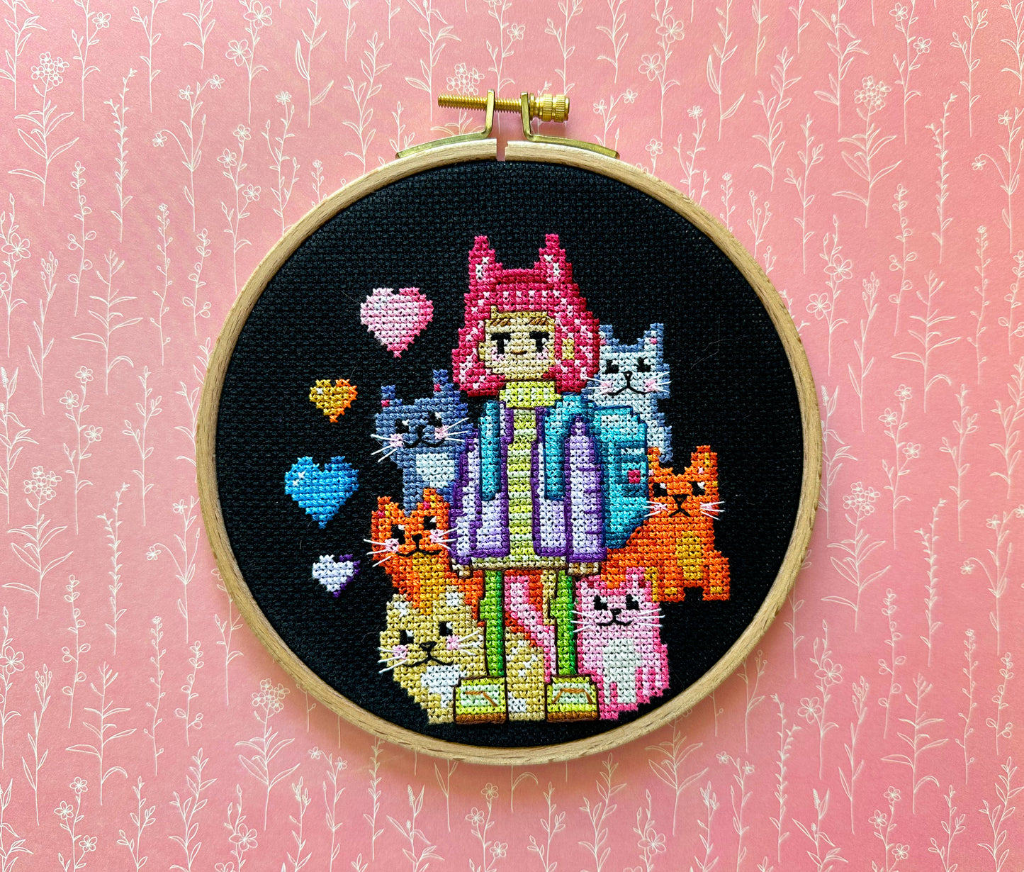 Neon Cat Girl PDF cross stitch pattern