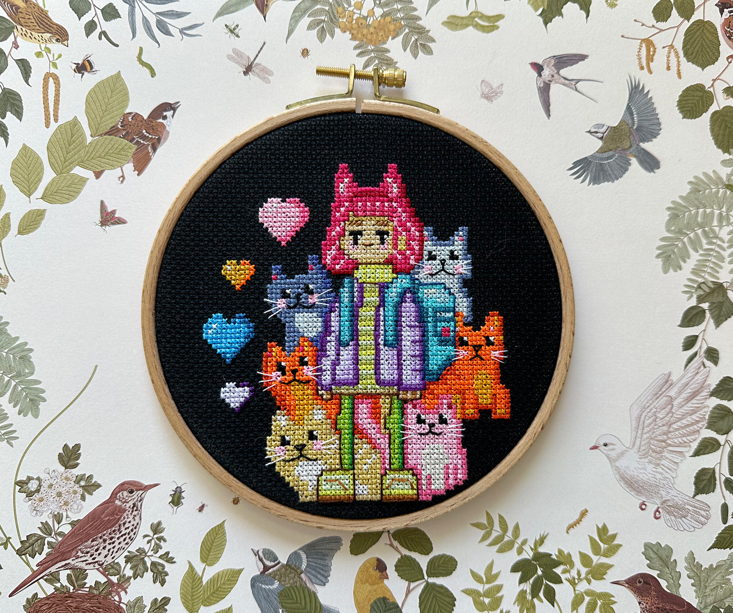 Neon Cat Girl PDF cross stitch pattern
