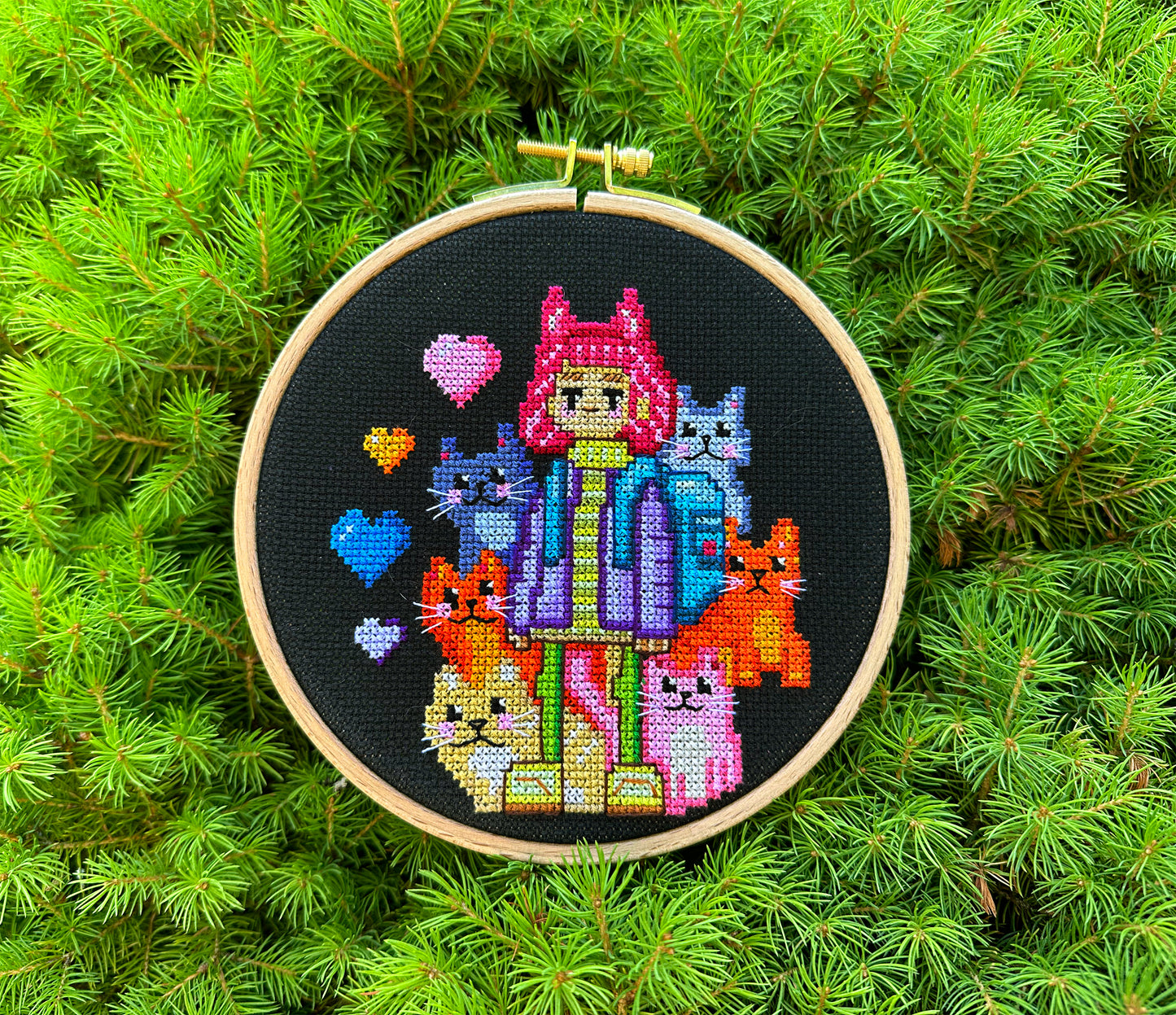 Neon Cat Girl PDF cross stitch pattern