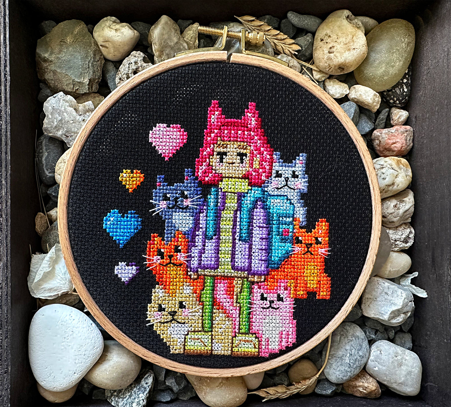 Neon Cat Girl PDF cross stitch pattern