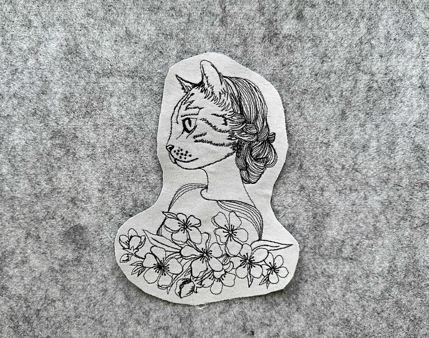 Lady cat one line machine embroidery digital design