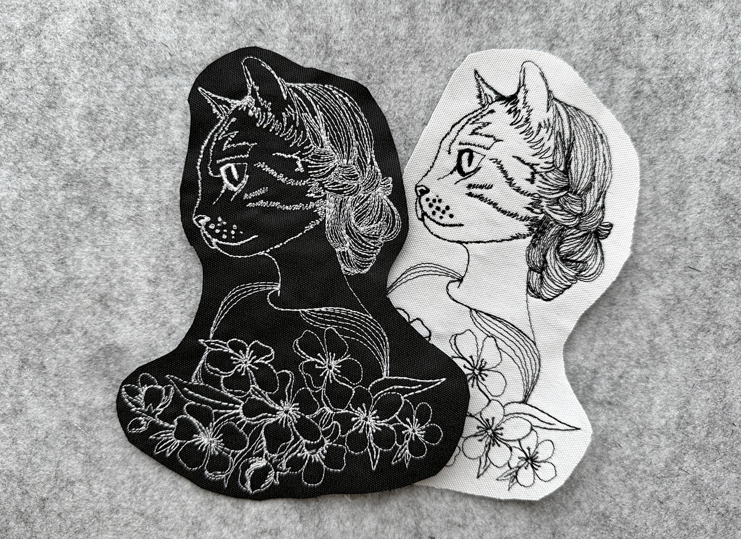 Lady cat one line machine embroidery digital design