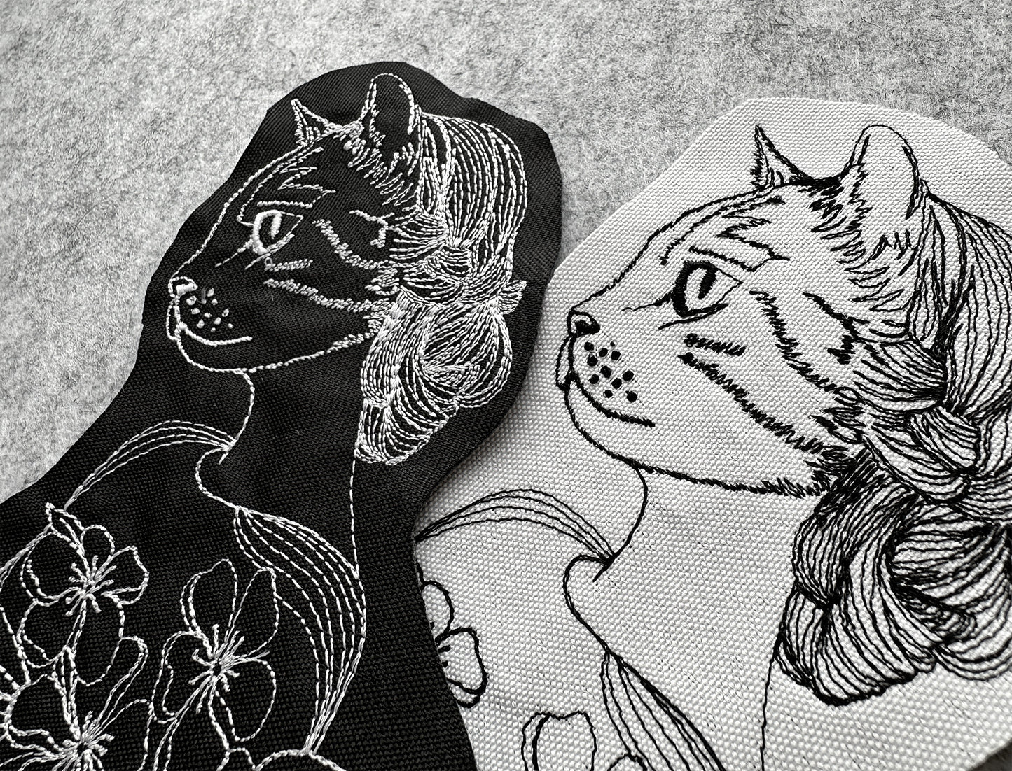 Lady cat one line machine embroidery digital design