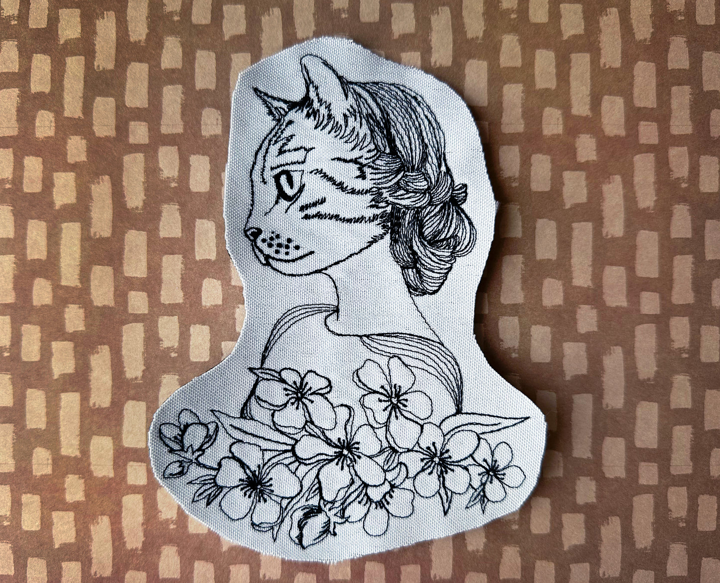 Lady cat one line machine embroidery digital design