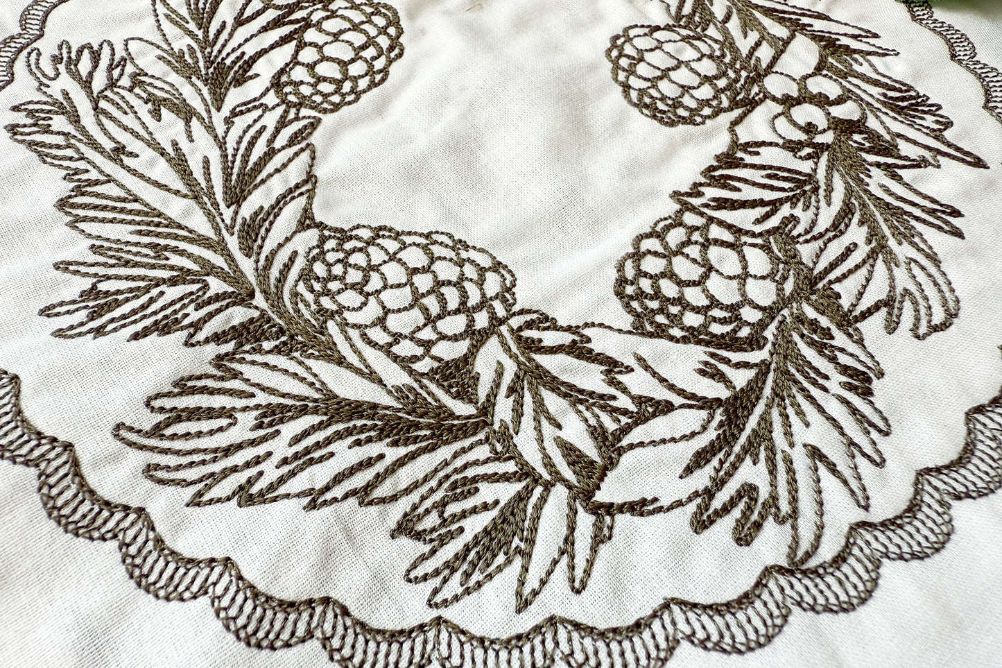 Christmas Machine Embroidery Frame with Pine Cones and Berries
