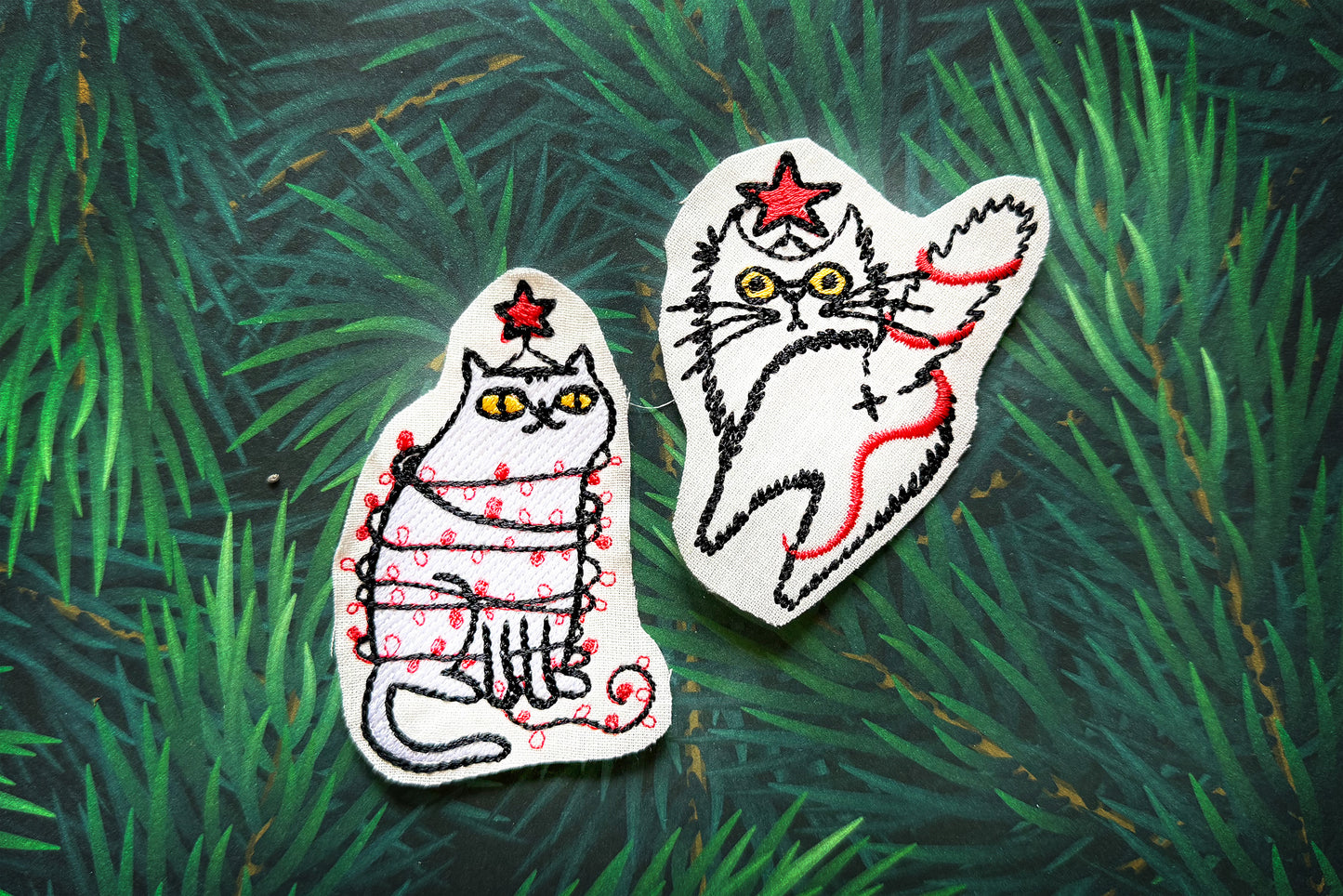 Funny cat machine embroidery for Christmas home décor