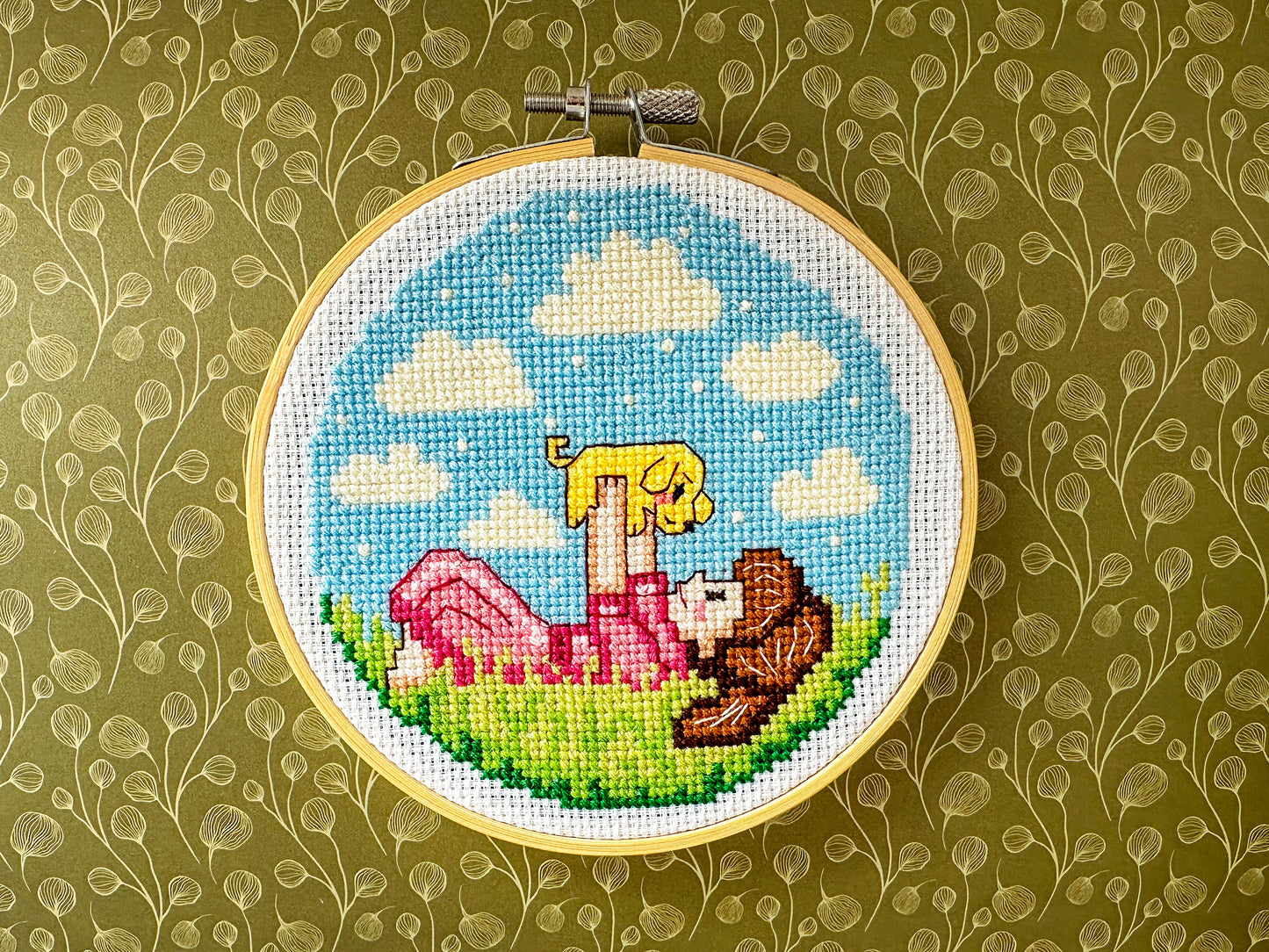 Little girl with puppy DIGITAL PDF pattern for cross-stitch embroidery
