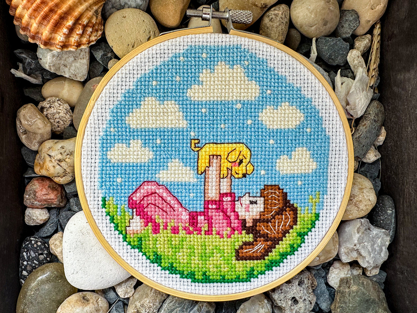 Little girl with puppy DIGITAL PDF pattern for cross-stitch embroidery