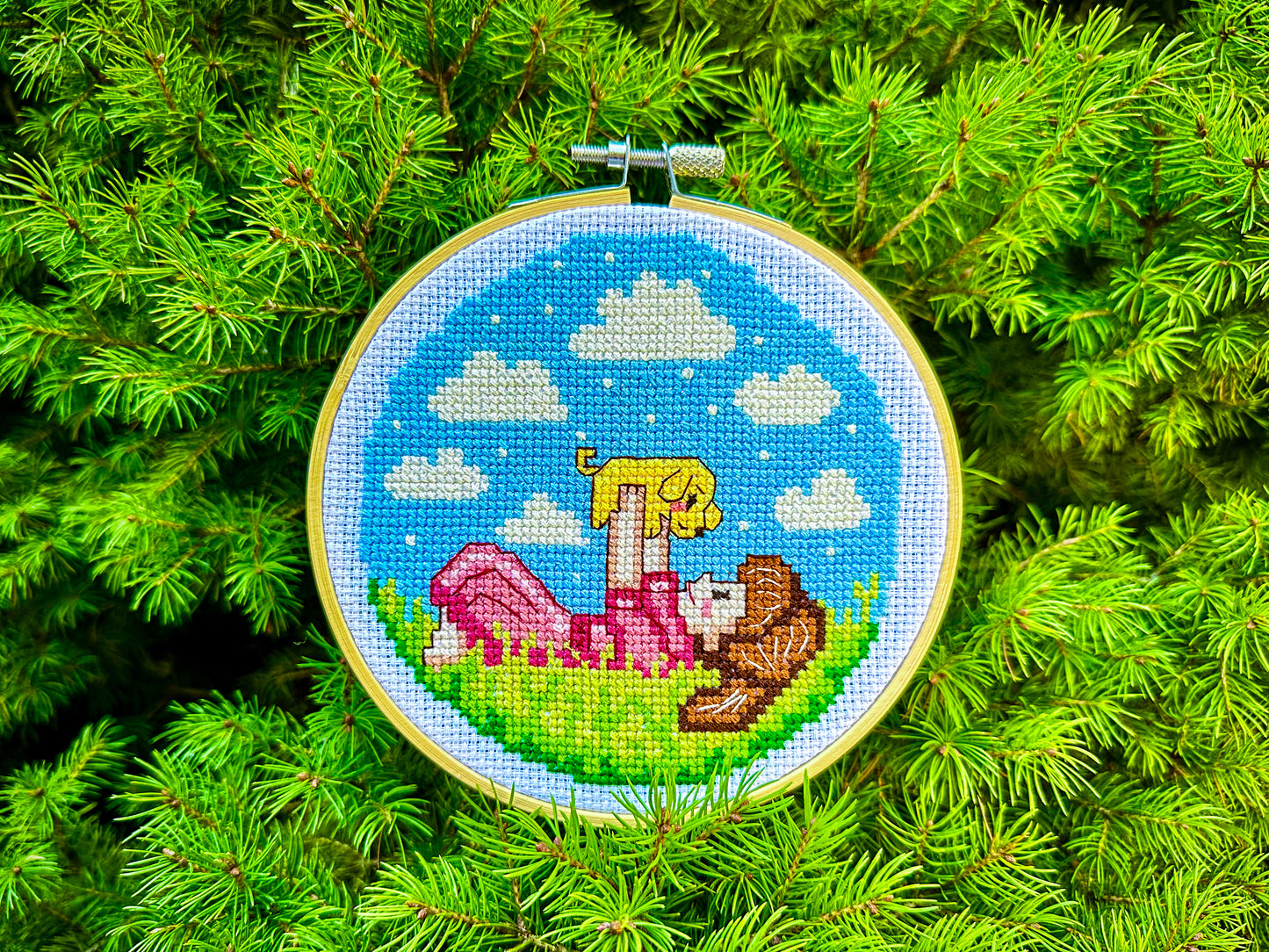 Little girl with puppy DIGITAL PDF pattern for cross-stitch embroidery