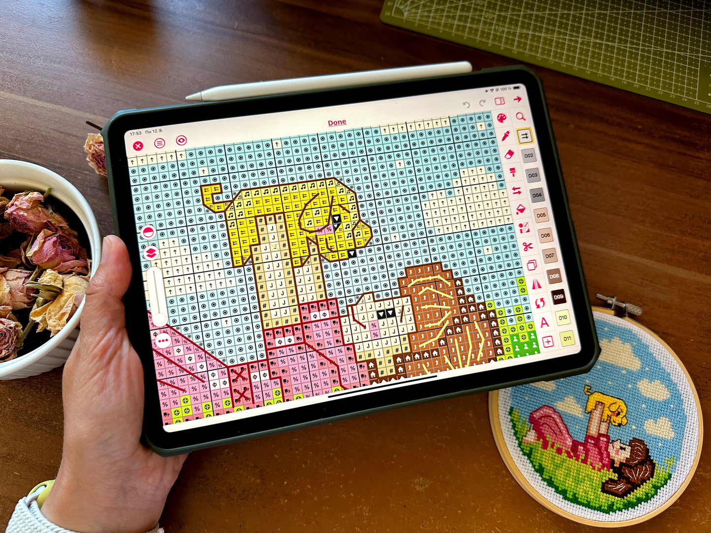 Little girl with puppy DIGITAL PDF pattern for cross-stitch embroidery