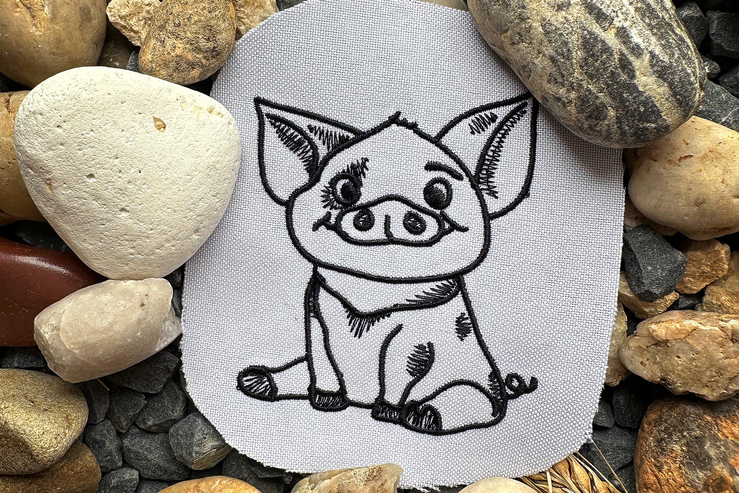 Happy mini pig machine embroidery design