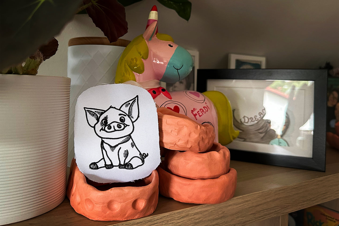 Happy mini pig machine embroidery design