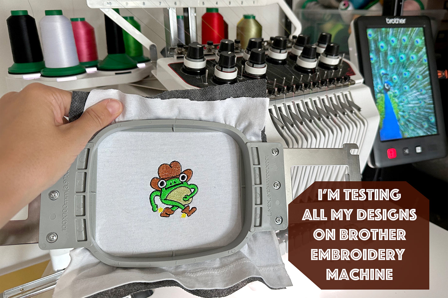 Cowboy frog machine embroidery design