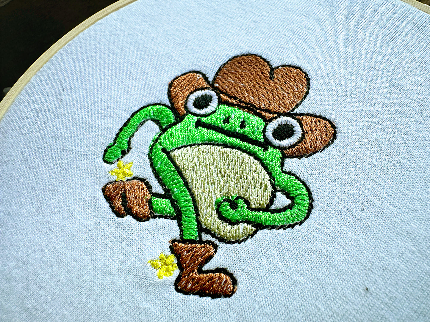 Cowboy frog machine embroidery design