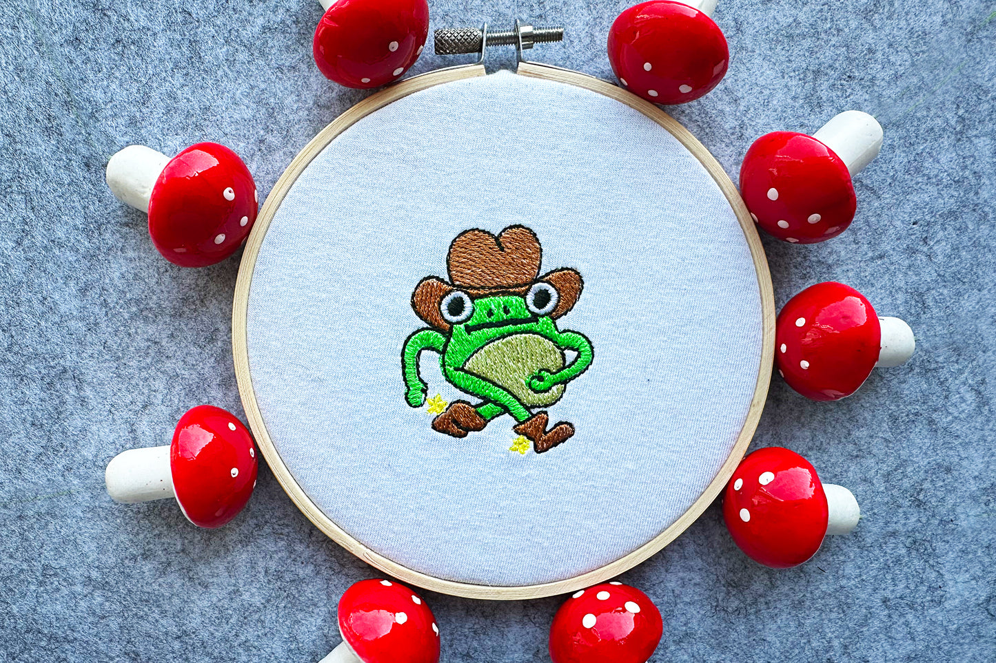 Cowboy frog machine embroidery design