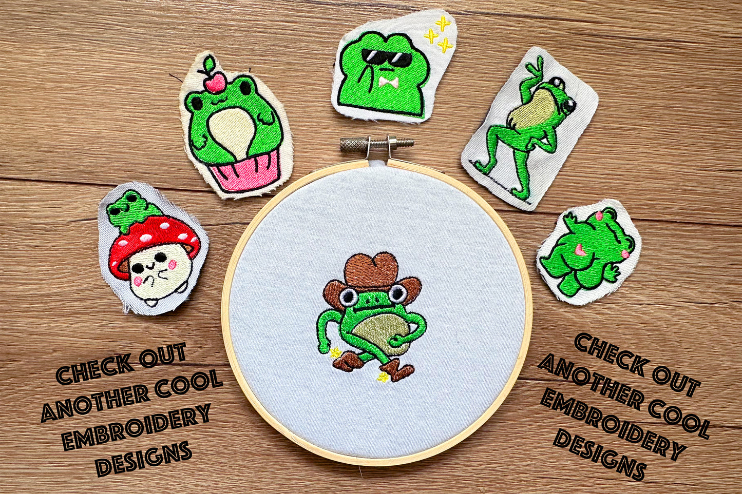 Cowboy frog machine embroidery design