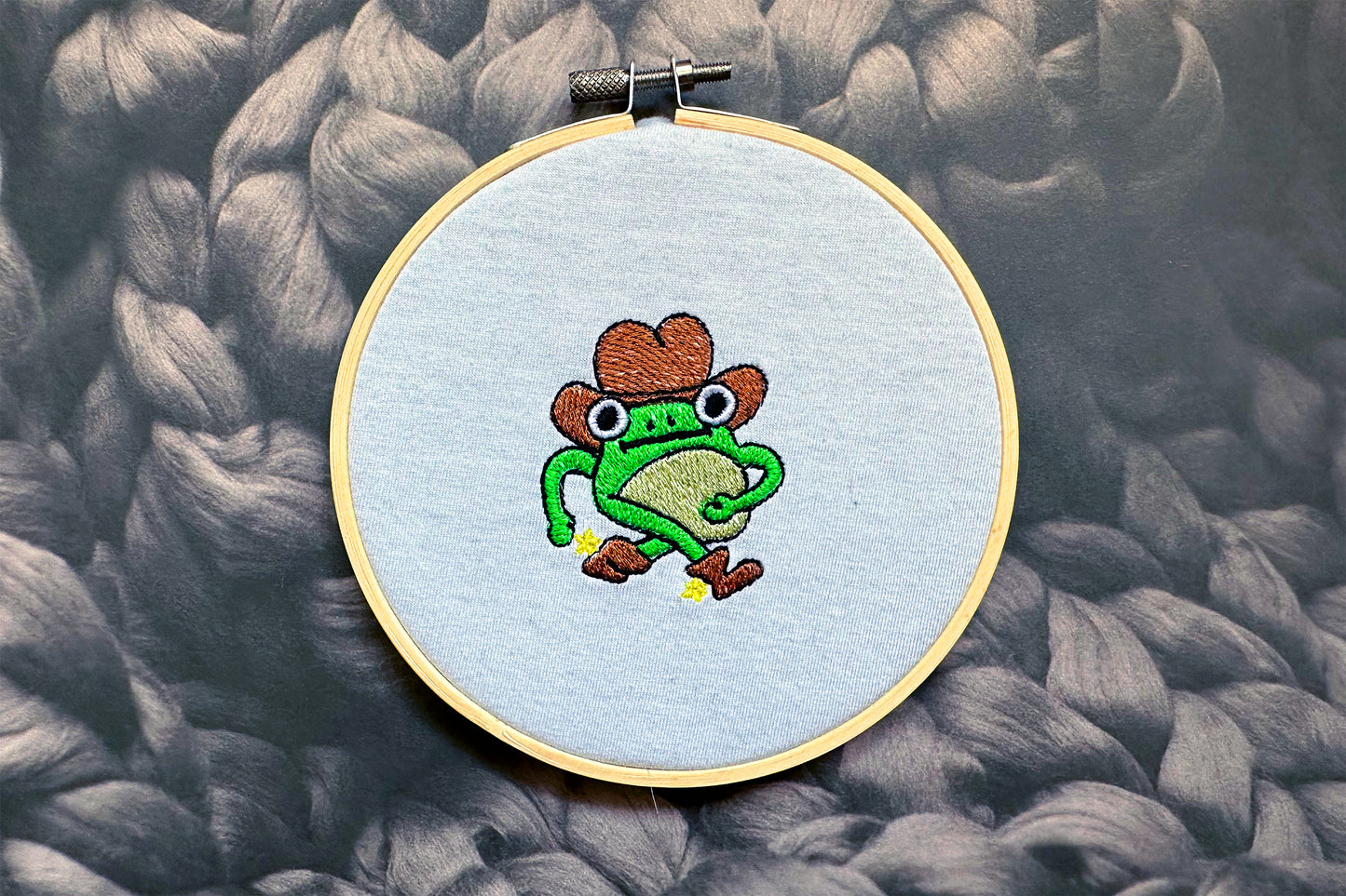 Cowboy frog machine embroidery design