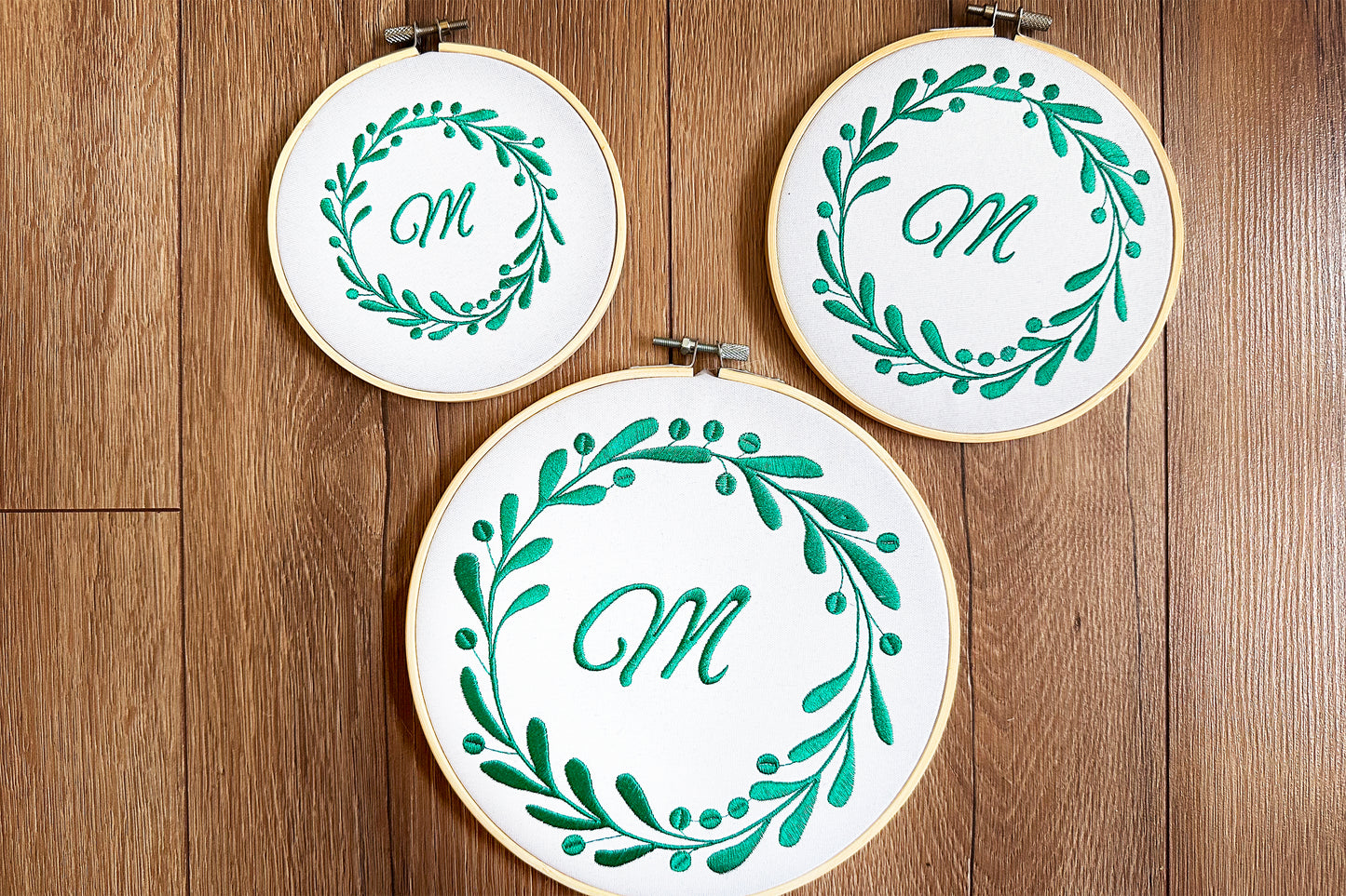 Round floral monogram machine embroidery design