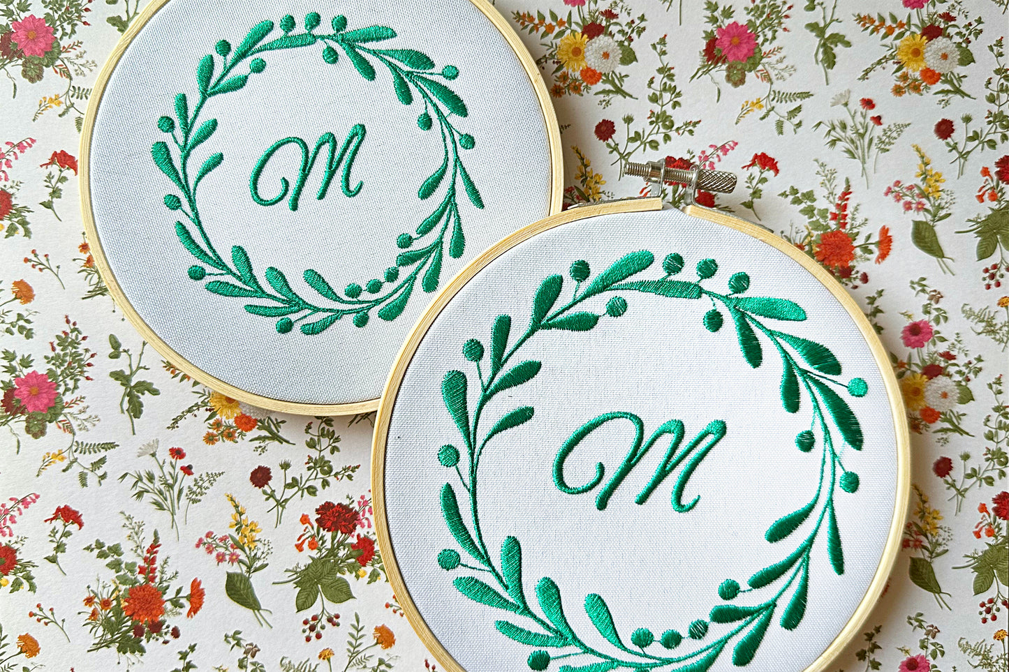 Round floral monogram machine embroidery design