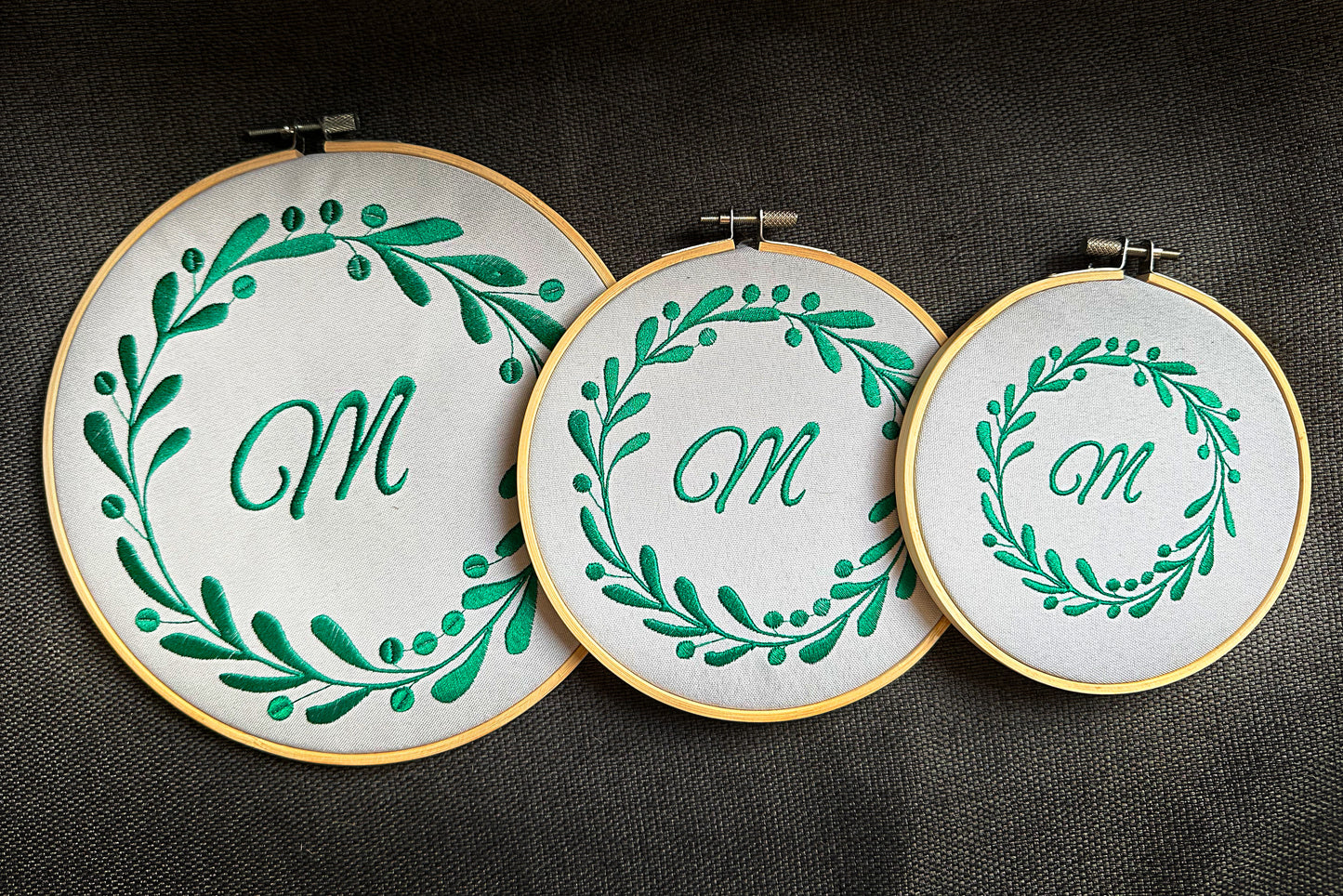 Round floral monogram machine embroidery design