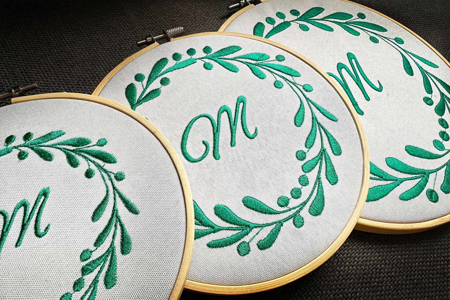 Round floral monogram machine embroidery design