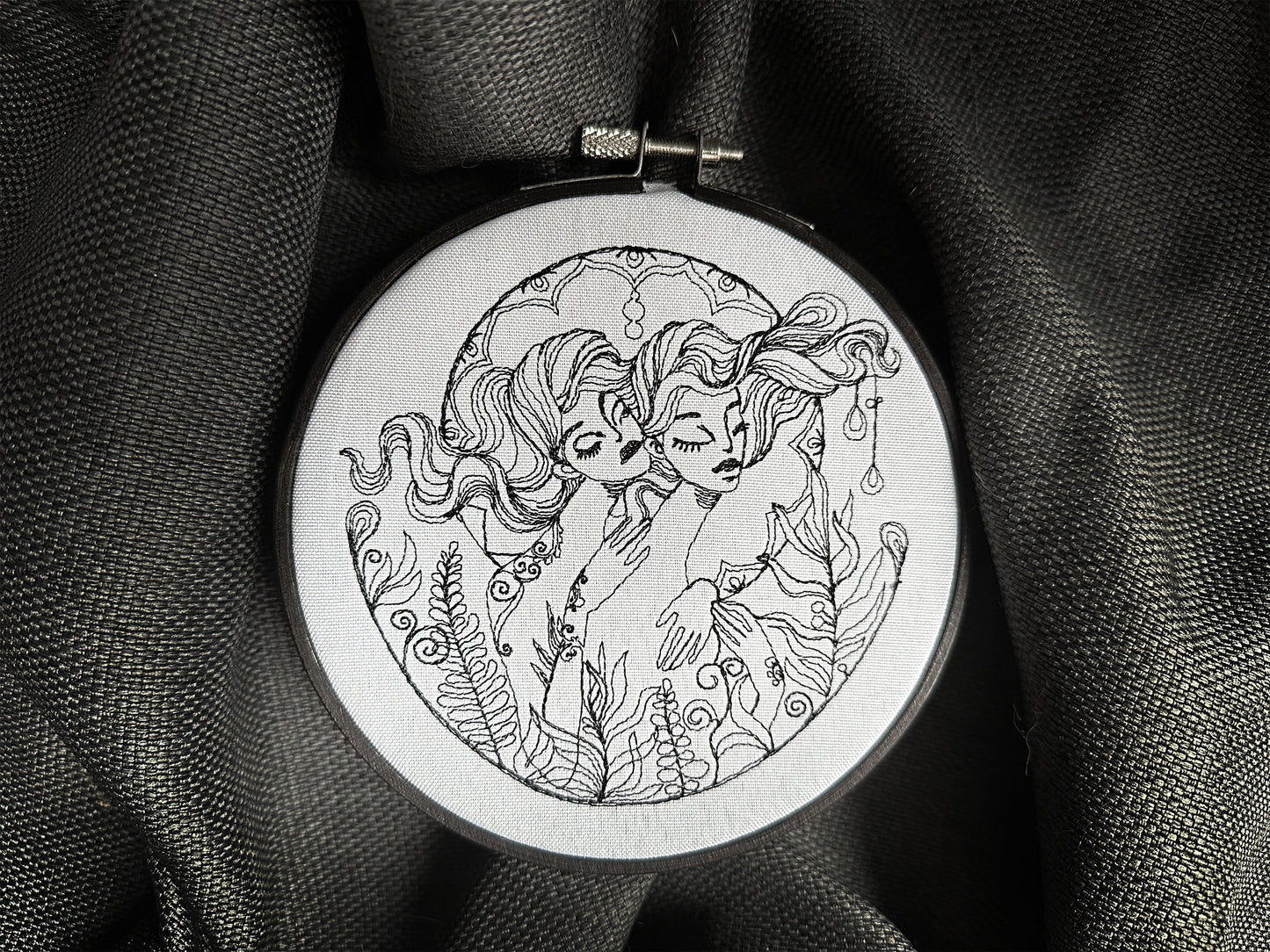 Two sisters digital machine embroidery design